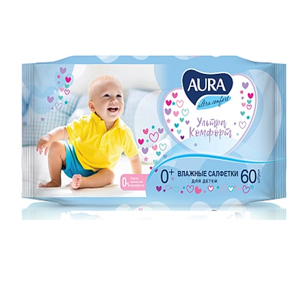 AURA ULTRA COMFORT Влажные салфетки для детей, 60шт