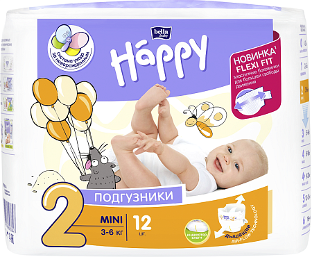 Bella Baby Happy Подгузники для детей Mini (3-6 кг), 12шт
