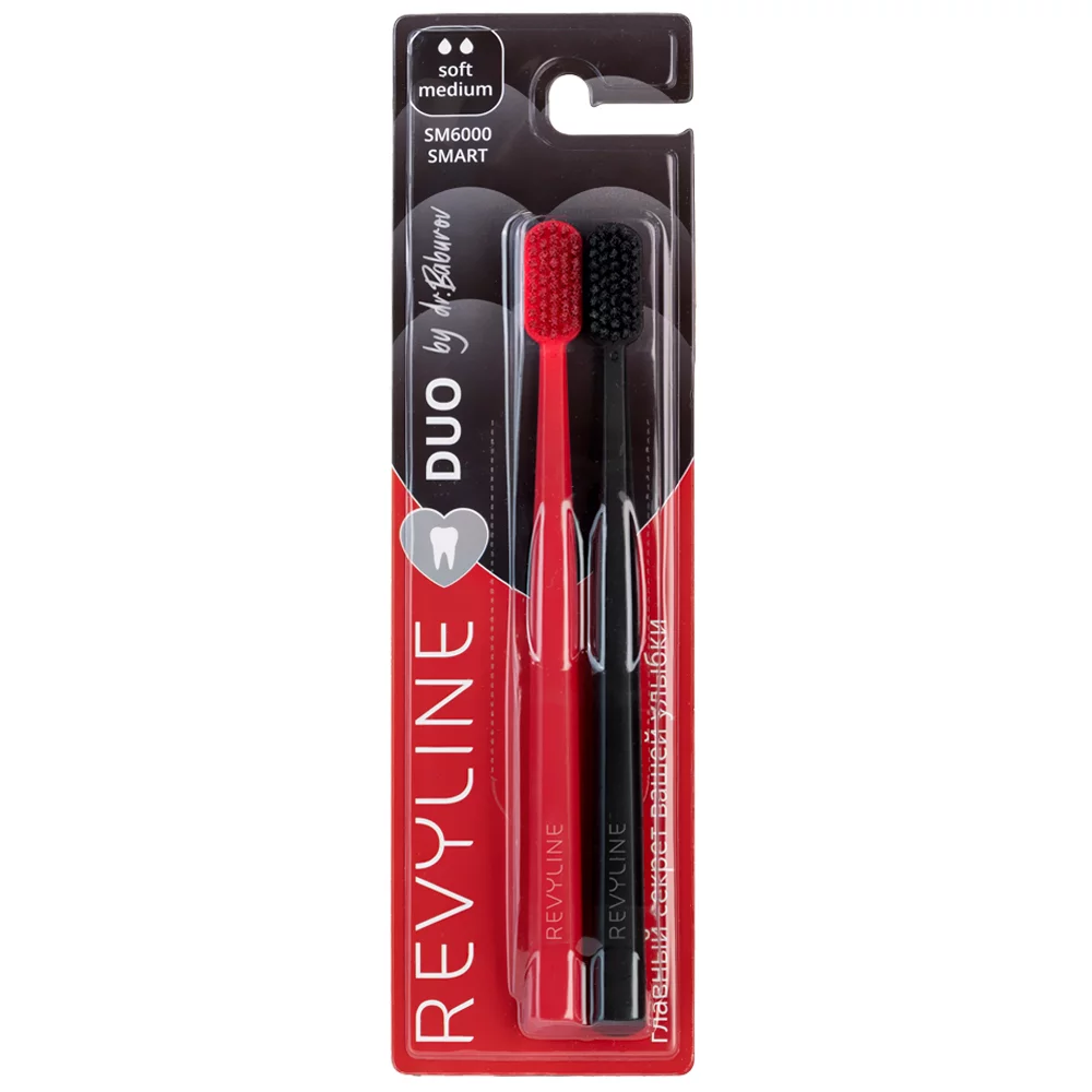Revyline SM6000 DUO Набор зубных щеток крас.+черн. мягкие 2шт (нов) (12шт)