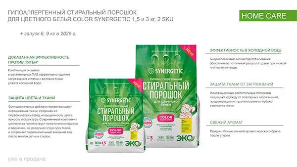 Порошок SYNERGETIC для цветного белья: яркость и защита SYNERGETIC порошок для цветного белья