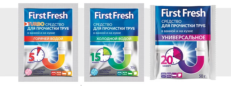 Средства для прочистки труб First Fresh устранение засоров, уничтожение бактерий Средство для прочистки труб