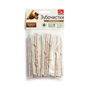 GRIFON Зубочистки из дерева в индивидуальной бумажной упаковке с печатью с корицей, 100шт