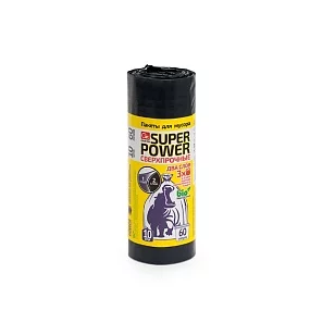 GRIFON Пакеты для мусора SUPER POWER сверхпрочные двухслойные 60л 10шт в, рулоне