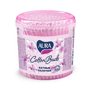 AURA Ватные палочки стакан круглый 200шт (36шт в, кор)