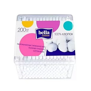 Bella cotton Ватные палочки 200 шт (коробка квадрат)