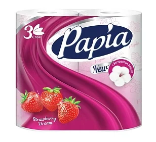 Papia Туалетная бумага Клубничная мечта 3-слойная, 4шт