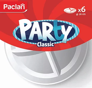 Paclan Party Тарелка пластиковая белая Classic 260мм 3-х секционная 6шт