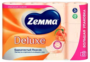 ZEMMA Deluxe Туалетная бумага 3-слойная Персик 12шт
