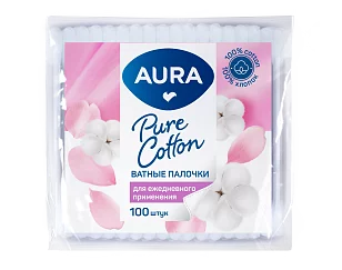 AURA Ватные палочки пэ пакет 100шт