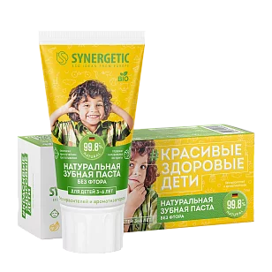 SYNERGETIC Зубная паста детская Клубничка и банан 3-6 лет (желтая) 50г