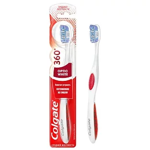 Colgate Зубная щетка 360º Optic Whitе отбеливающая средняя