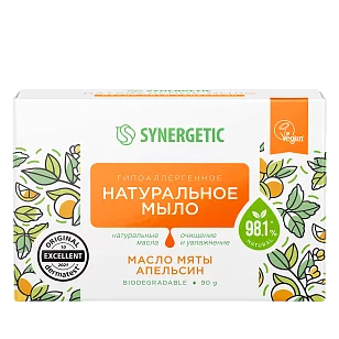 SYNERGETIC Туалетное мыло Масло мяты и апельсин 90г