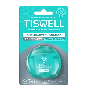 TISWELL Зубная нить вощеная Мятная 50м