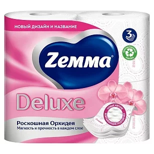 ZEMMA Deluxe Туалетная бумага 3-слойная Роскошная Орхидея 4шт