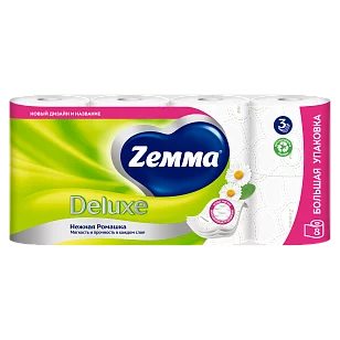 ZEMMA Deluxe Туалетная бумага 3-слойная Ромашка 8шт