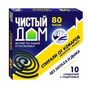 Чистый дом Спирали от комаров Бездымные 10шт