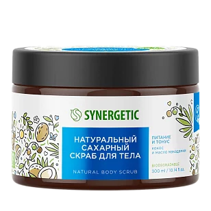 SYNERGETIC Скраб д/тела сахарный Кокос и масло макадамии 300мл