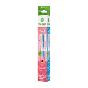 SYNERGETIC Набор зубных щеток Eco dental care medium (роз./голуб.) 2шт (20шт/кор.)