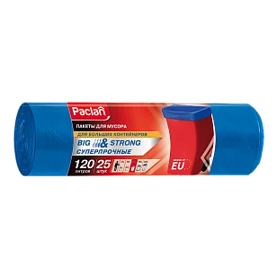 Paclan Мешки для мусора BIG&STRONG 120л 70х110см 25шт (синие)