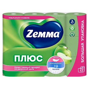 ZEMMA Plus Туалетная бумага 2-слойная Яблоко 12шт