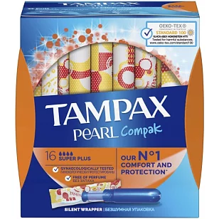 Tampax Тампоны Compak Pearl Super Plus с аппликатором 16шт Duo