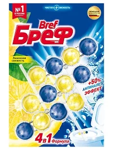 Бреф Блок для унитаза Сила-актив Лимонная Свежесть, 3х50гр