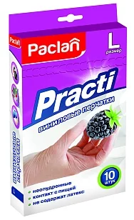Paclan Перчатки виниловые  P, L, 10шт