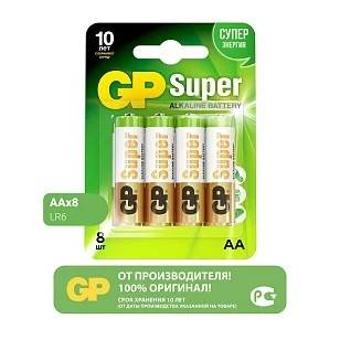 GP Super Alkaline 15А АА Батарейки 8шт на, блистере