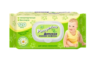 Pamperino Салфетки влажные детские с ромашкой с пластиковым клапаном 120шт