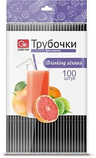 GRIFON Трубочки для напитков гофр черные 21см 100шт, (п/эт)