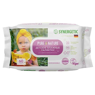 SYNERGETIC Салфетки влажные детские Алоэ и нежный хлопок 60шт