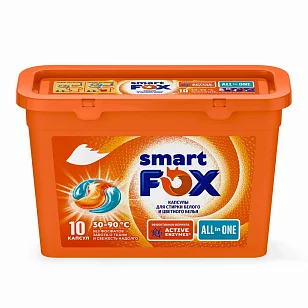 SYNERGETIC SMART FOX Капсулы-гель д/стирки ALL IN ONE 10шт