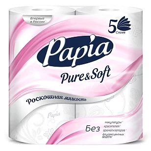 Papia Platinum Туалетная бумага белая 5-слойная, 4шт.
