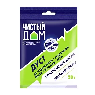 Чистый дом Дуст дезар от тараканов/блох/клопов/муравьёв 50г (50шт)