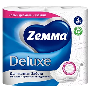 ZEMMA Deluxe Туалетная бумага 3-слойная Белая 4шт