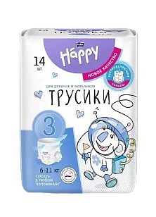 Bella Baby Happy Подгузники-трусики с каналами для детей р-р 3 (6-11кг) 14шт
