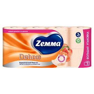 ZEMMA Deluxe Туалетная бумага 3-слойная Персик 8шт