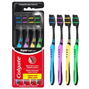 Colgate Набор зубных щеток Super Flexi Black средняя 4шт