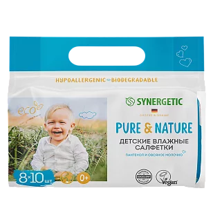 SYNERGETIC Салфетки влажные детские Пантенол и овсяное молочко 8х10шт
