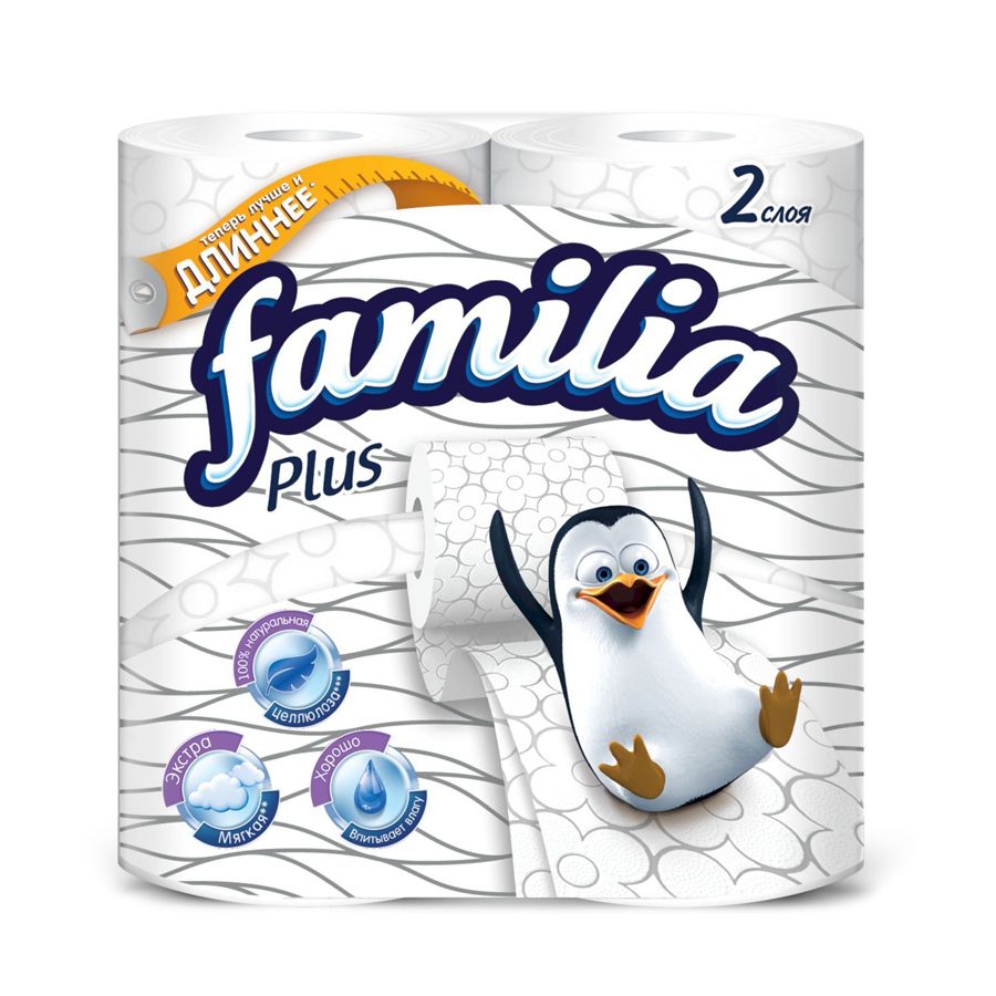 Familia Plus Туалетная бумага 2-слойная, 4шт
