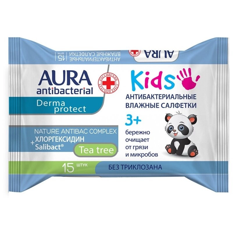 AURA Derma Protect Kids Влажные салфетки для детей 3+ 15шт