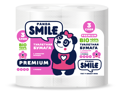 Panda Smile Туалетная бумага 3-слойная Орхидея, 4шт