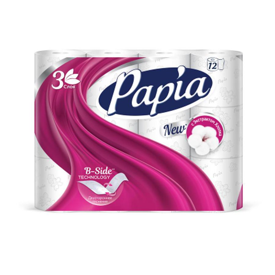 Papia Туалетная бумага Белая 3-слойная, 12шт