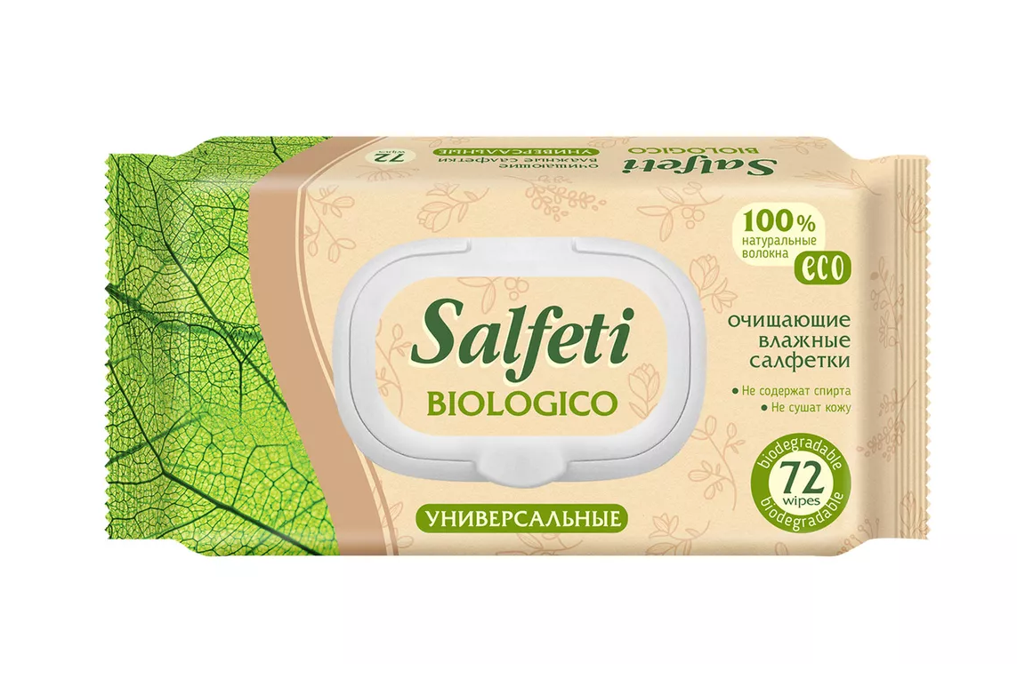 Salfeti Салфетки влажные Eco biologico очищающие универсальные с пластиковым клапаном, 72шт