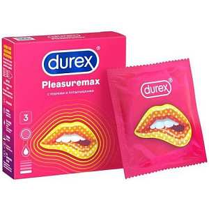 Durex Pleasuremax Презервативы с рёбрами и пупырышками, 3шт