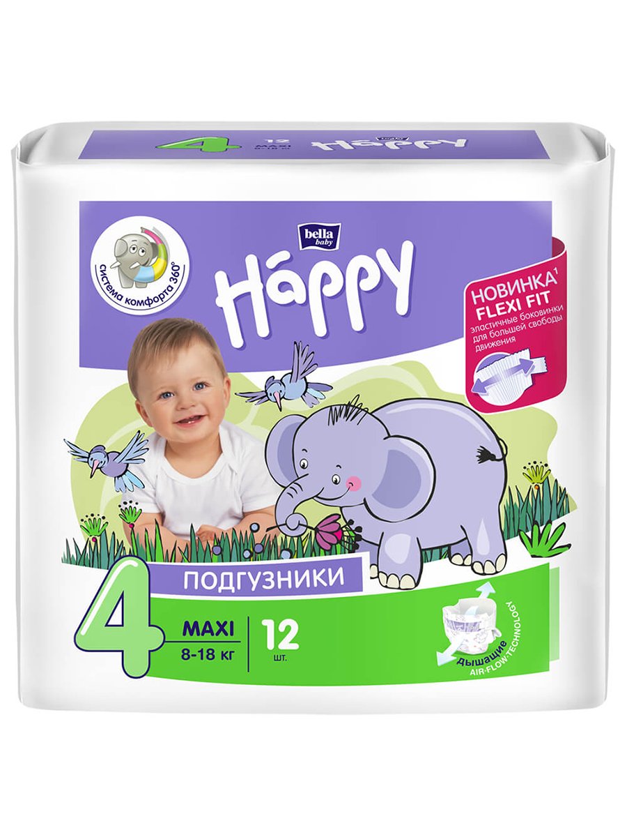 Купить Bella Baby Happy Подгузники для детей Maxi (8-18 кг) 12шт оптом ...