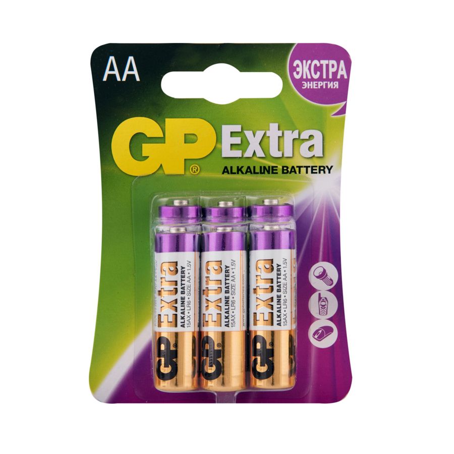 GP Extra Alkaline 15А AA Батарейки 6шт на, блистере