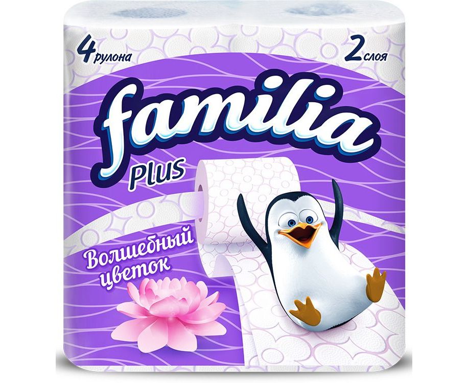 Familia Plus Туалетная бумага Волшебный цветок 2-слойная 4шт