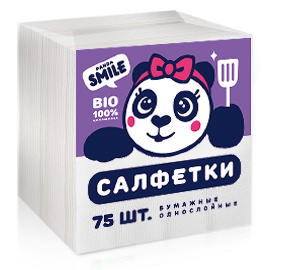 Panda Smile Салфетки бумажные 1-слойные 24х24см 75ш (состав:, микс)