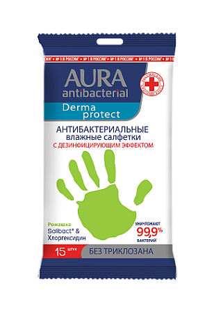 AURA Влажные салфетки антибактериальные Ромашка pocket-pack 15шт